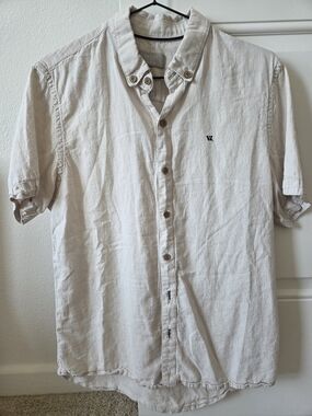 Velez Artisan Men Linen Blend Button-Down Shirt Semi-Fit